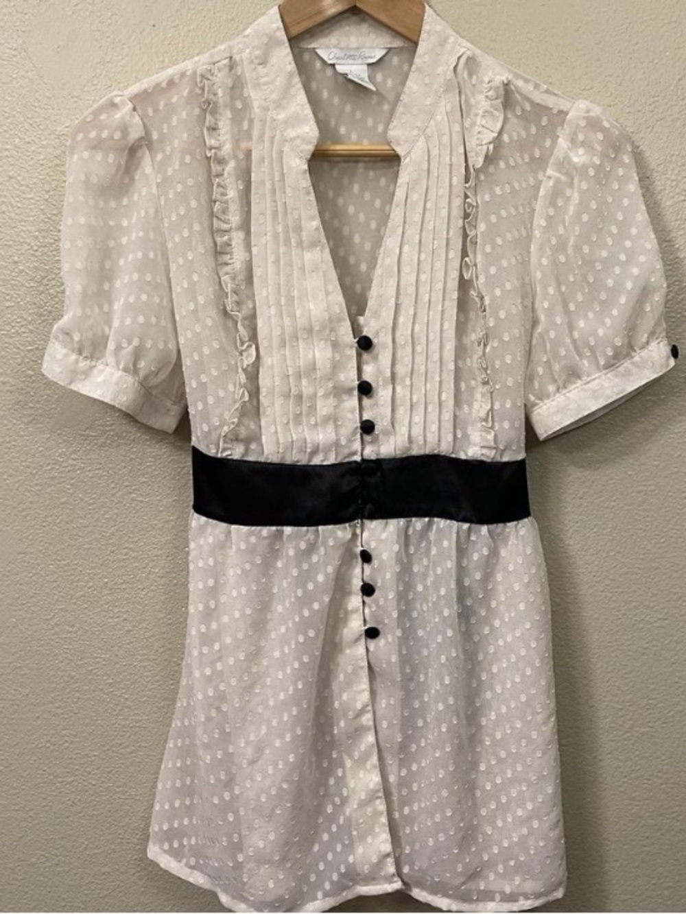 100% Silk Babydoll Ruffle Tie back style vintage Charlotte Russe Blouse size L